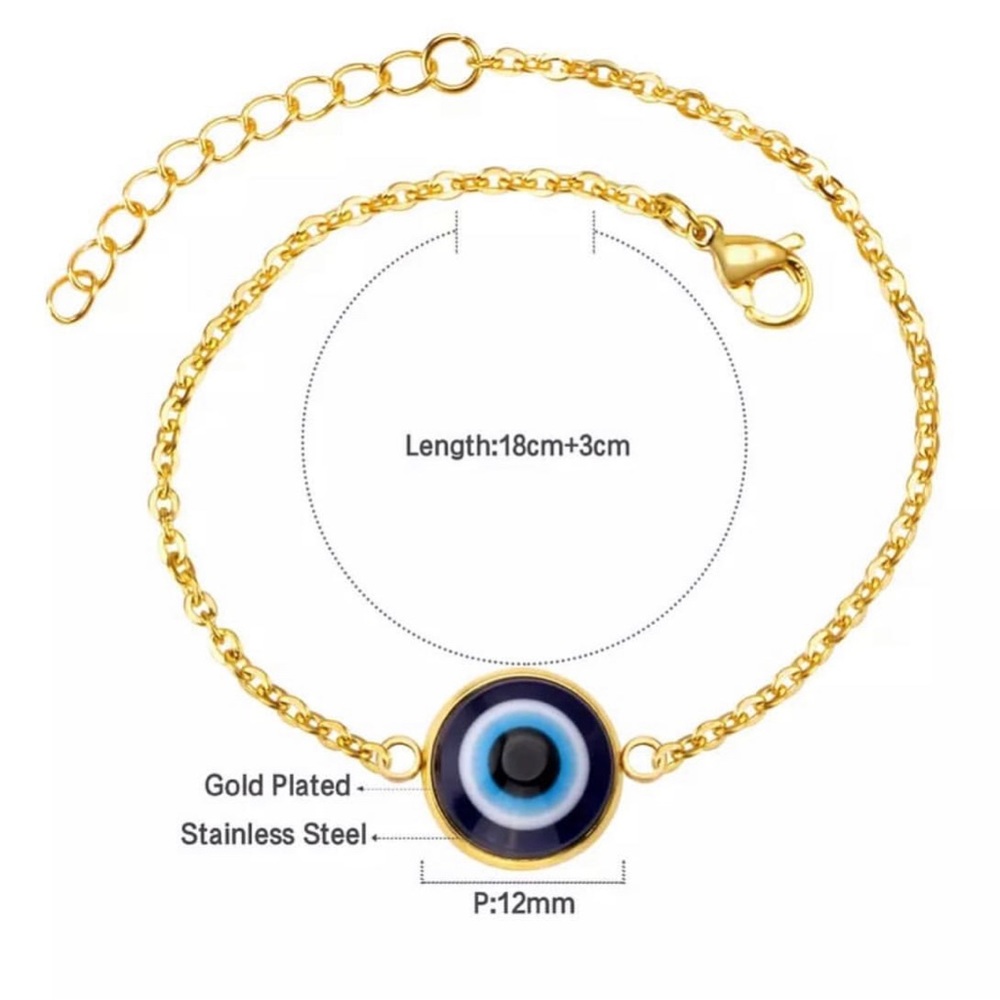 Blue Evil Eye CZ Bracelet Gold Color Stainless Steel Drop Water Cuban Link